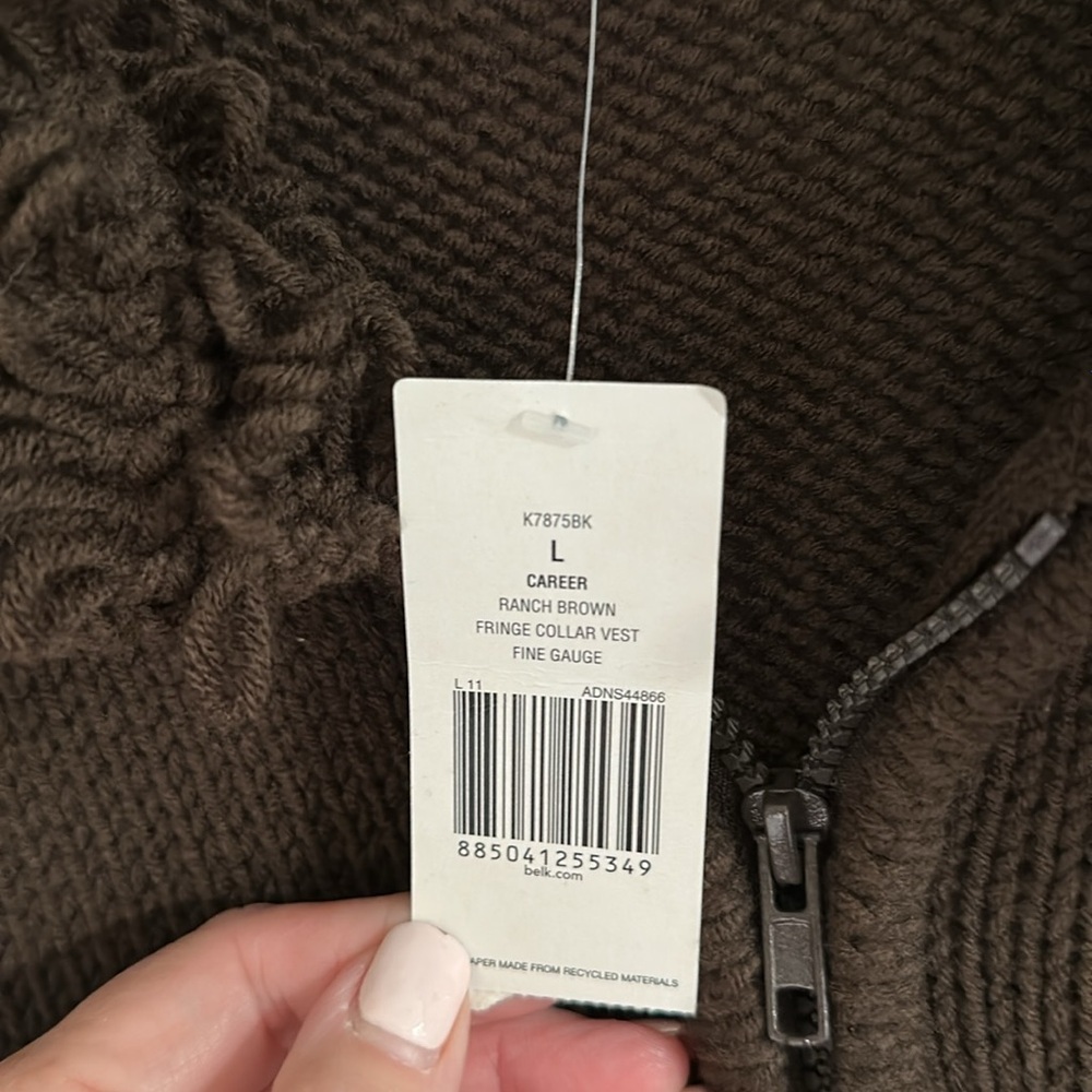 Kim Rogers Fringe Collar Vest Dark Brown Knit NWT - Picture 4 of 7